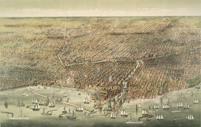 Panoramatický pohled na město Chicago, pub. 1892 (barevná litografie) od American School