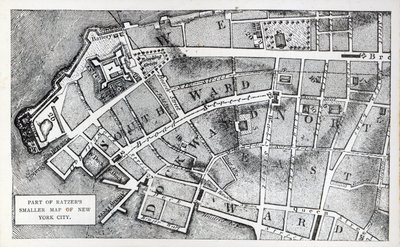 Část menší mapy New York City od Bernarda Ratzera (litho) od American School