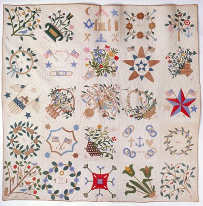 Přikrývka Patriot a Flower, cca 1860 (bavlna) od American School