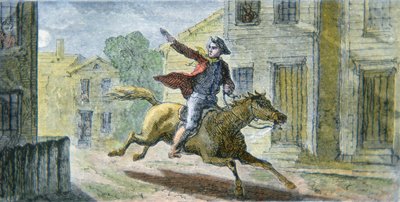 Slavná jízda Paula Revera v noci 18. dubna 1775 (barevná litografie) od American School