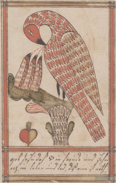 Pelican in its Piety, cca 1800 (inkoust & wc na papíře) od American School