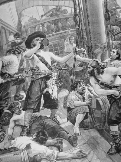 Piráti zajímající loď (rytina) od American School