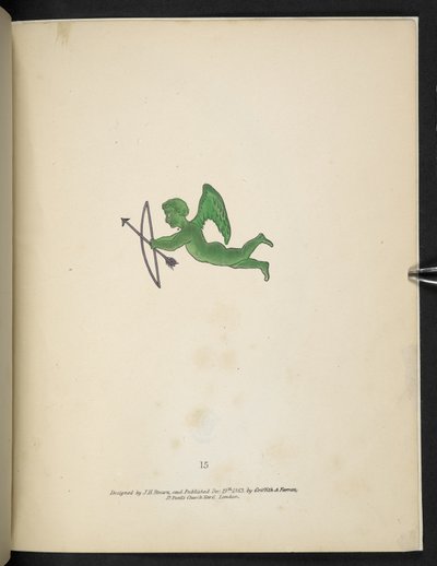 Talíř 15. Zelená figurka Amora.  Spectropia; nebo, Překvapivé spektrální iluze ukazující duchy všude a jakékoliv barvy atd. ser. 1.  J.H. Hnědý  1864 od American School