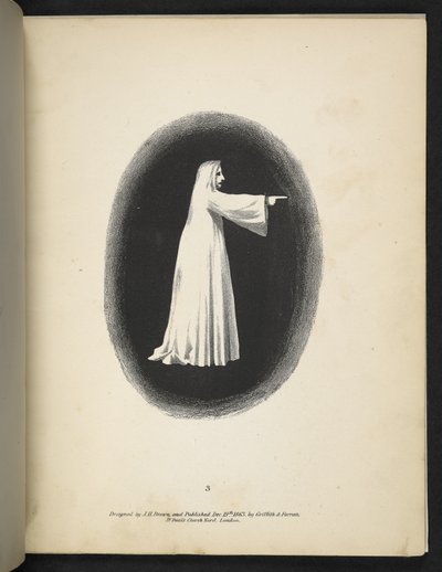 Talíř 3. Duch v bílém.  Spectropia; nebo, Překvapivé spektrální iluze ukazující duchy všude a jakékoliv barvy atd. ser. 1.  J.H. Hnědý  1864 od American School
