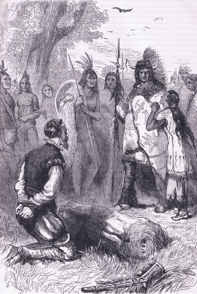 Pocahontas zachrání život kapitána Smithe, ilustrace z Cassell