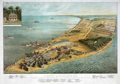 Point Lookout, MD - Pohled na Hammond General Hospital a U.S. General Depot for Prisoners of War, hospoda. 1864 od American School