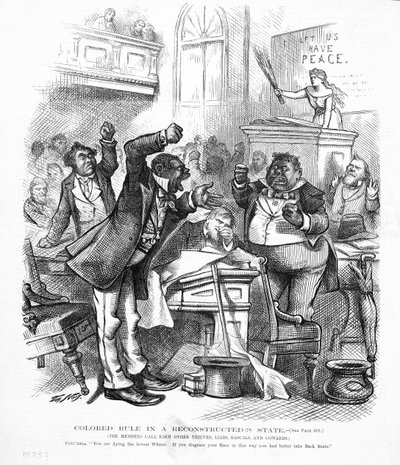 Politická karikatura zobrazující Afroameričany jako politiky od American School