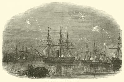 Flotila nosičů oslavující dobytí Fort Fisher, leden 1865 od American School