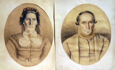 Portrét manžela a manželky, kolem roku 1880 (barevné křídy na papíře) od American School