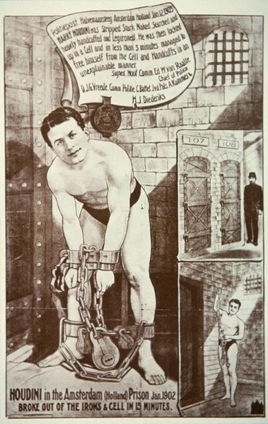 Plakát inzerující představení Houdiniho (litho) od American School