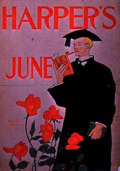 Plakát inzerující červnové vydání „Harpers“ (barevné lito) od American School
