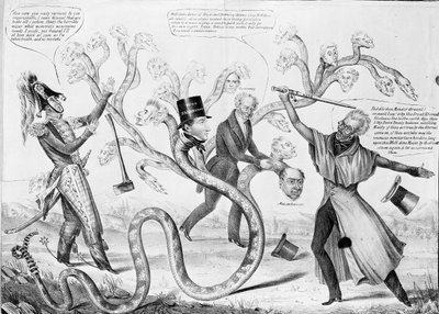 Prezident Andrew Jackson (1767-1845) zabíjející Hydru od American School