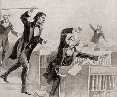 Preston Smith Brooks, horlivý zastánce otroctví, napadl 22. května na podlaze Senátu Spojených států s holí senátora Charlese Sumnera, abolicionistu. od American School