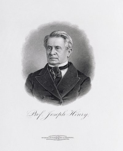 Profesor Joseph Henry (1797-1878) od frontispice k památníku Josepha Henryho, Washington, 1880 od American School