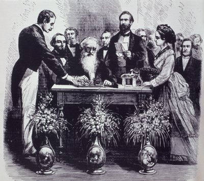 Profesor Samuel Finley Breese Morse (1791-1872) vysvětluje funkci svého vynálezu od American School