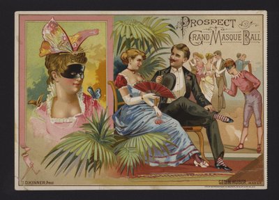 Velký maskovaný ples Prospect Association na Akademii hudby, Tammany Hall a Nilsson Hall, New York (chromolitho) od American School