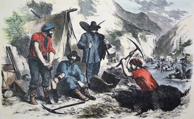 Prospektoři během kalifornské zlaté horečky v roce 1849 (barevné lito) od American School