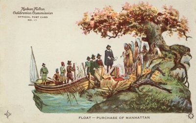 Nákup Manhattanu (barevná litografie) od American School