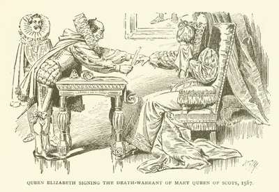 Královna Alžběta podepisuje rozsudek smrti Mary Queen of Scots, 1587 od American School