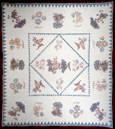Přikrývka z Broderie Perse, cca 1800 (aplikovaná, potištěná bavlna na přikrývce) od American School