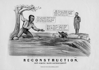 Re-construction, neboli vláda bílého muže, publikoval Currier & Ives, New York, 1868 od American School