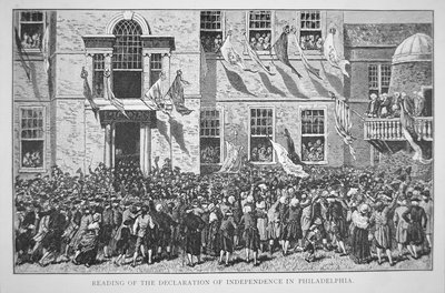 Čtení Deklarace nezávislosti občanům Philadelphie, 8. července 1776 (litho) od American School