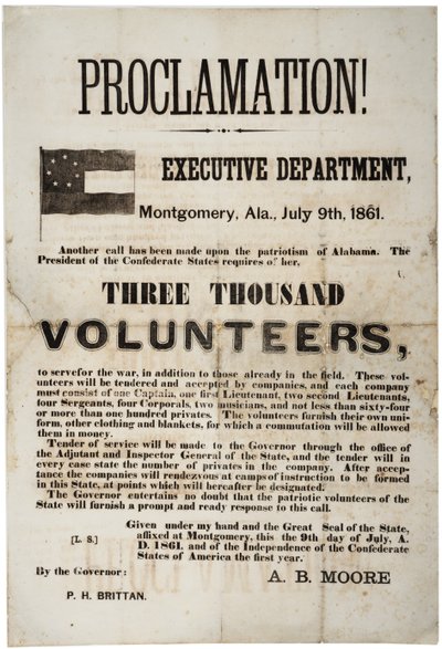 Náborová část s žádostí o tři tisíce dobrovolníků, 9. července 1861 od American School