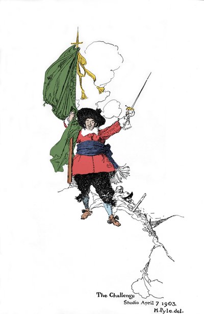 Znázornění piráta házejícího výzvu - V „“Knize pirátů Buccaneers and Marooners of the Spanish Main““ od Howarda Pylea (1853 - 1911), amerického ilustrátora - 1903 od American School