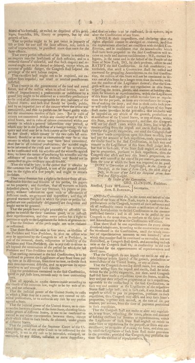 Usnesení tisknoucí návrh NYS na změny ústavy, říjen 1788 od American School