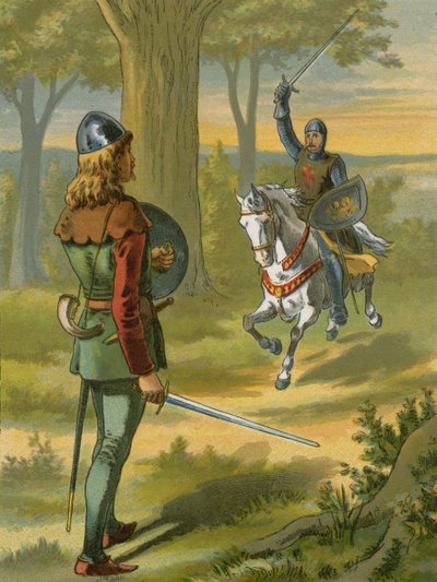 Robin Hood zastaví rytíře v černém brnění od American School