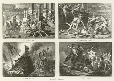 Římské hry, Závod vozatajů, Gladiátorský boj, Námořní bitva, Býčí bitva od American School