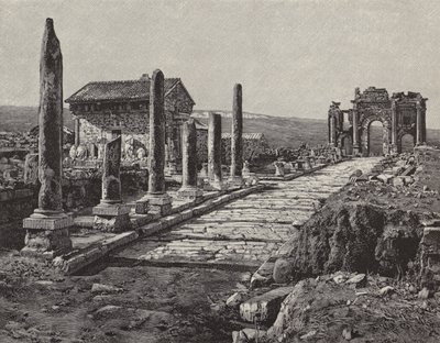 Ruiny římsko-berberského města Timgad (starověký Thamugas), Alžírsko (rytina) od American School