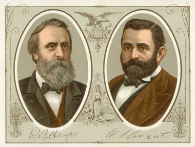 Rutherford B Hayes, Ulysses S Grant (chromolitho) od American School