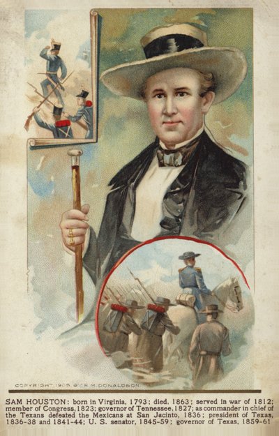 Sam Houston (barevná litografie) od American School