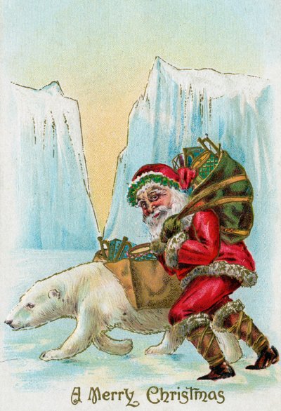 Santa Claus s ledním medvědem na severním pólu od American School