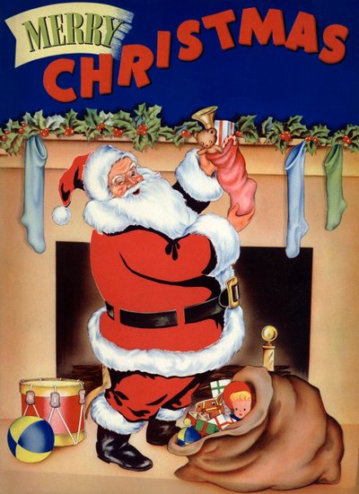 Santa na Štědrý den plní punčochy hračkami od American School