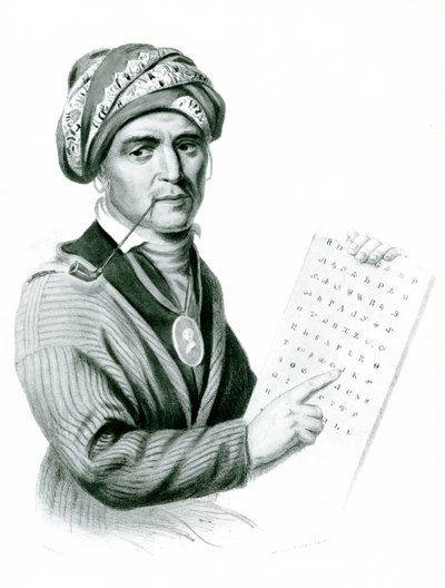 Se Quo Yah (Sequoyah), vynálezce indické abecedy, 1836 (černobílá fotografie) od American School