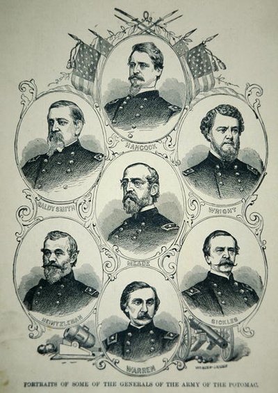Sedm portrétů generálů Union Army of Potomac (litho) od American School