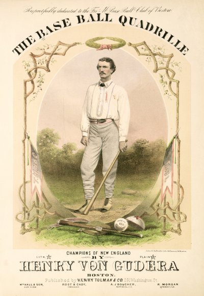 Notový obal pro The Base Ball Quadrille napsal Henry von Gudera a vydal Henry Tolman & Co. vydal Henry Tolman & Co. od American School