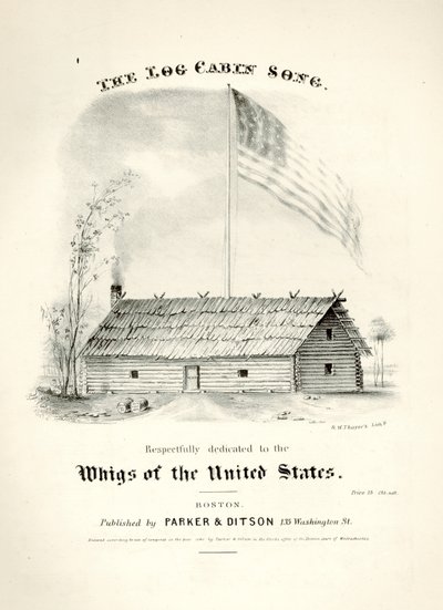 Notový obal k písni The Log Cabin Song..., vydané nakladatelstvím Parker & Ditson, Boston, 1840 od American School