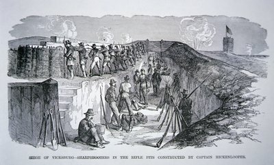 Siege of Vicksburg - Ostrostřelci v puškových jámách zkonstruovaný generálem Hickenlooperem (rytina) od American School