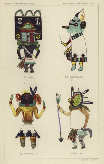 Sio Humis, Sio Humis Taamu, Sio Avatc Hoya, Wuwuyomo (barevná litografie) od American School