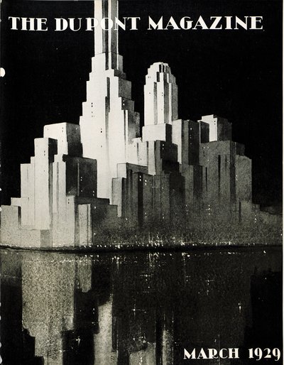 Mrakodrapy, přední strana časopisu DuPont Magazine, březen 1929 od American School