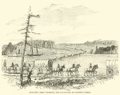 Slocums armáda překračující Savannah u Sisters Ferry, leden 1865 od American School