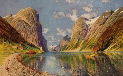 Fjord Sogne na norském pobřeží (barevné lito) od American School