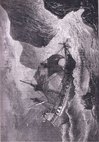 Somers řídí svou loď na břehu, ilustrace z Cassell