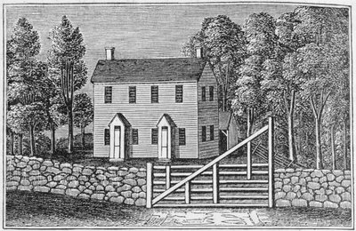 Jižní pohled na Dům setkání přátel, Pomfret, z „Connecticut Historical Collections“, John Warner Barber, 1856 od American School
