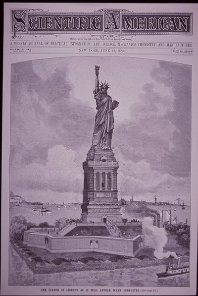 Socha svobody „jak bude vypadat po dokončení“ na obálce Scientific American od American School