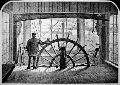 Pilot parníku v kormidelně, kolem roku 1870 (rytina) od American School