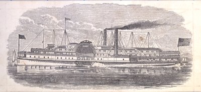 Parník Drew, vstupenka na Peoples Evening Line, Albany do New Yorku, zpět (rytina [lístek]) od American School